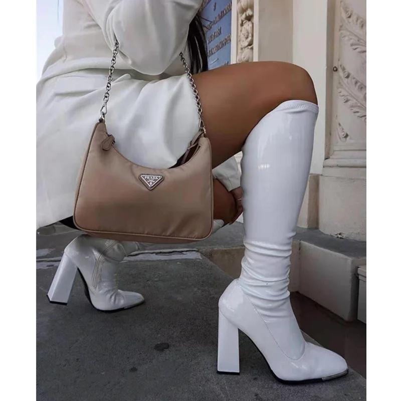 2022 Fashion Autumn Winter Solid Mid Calf Boots Women High Chunky Platform Big Szie 43 Elegant Office Lady Shoes Bot